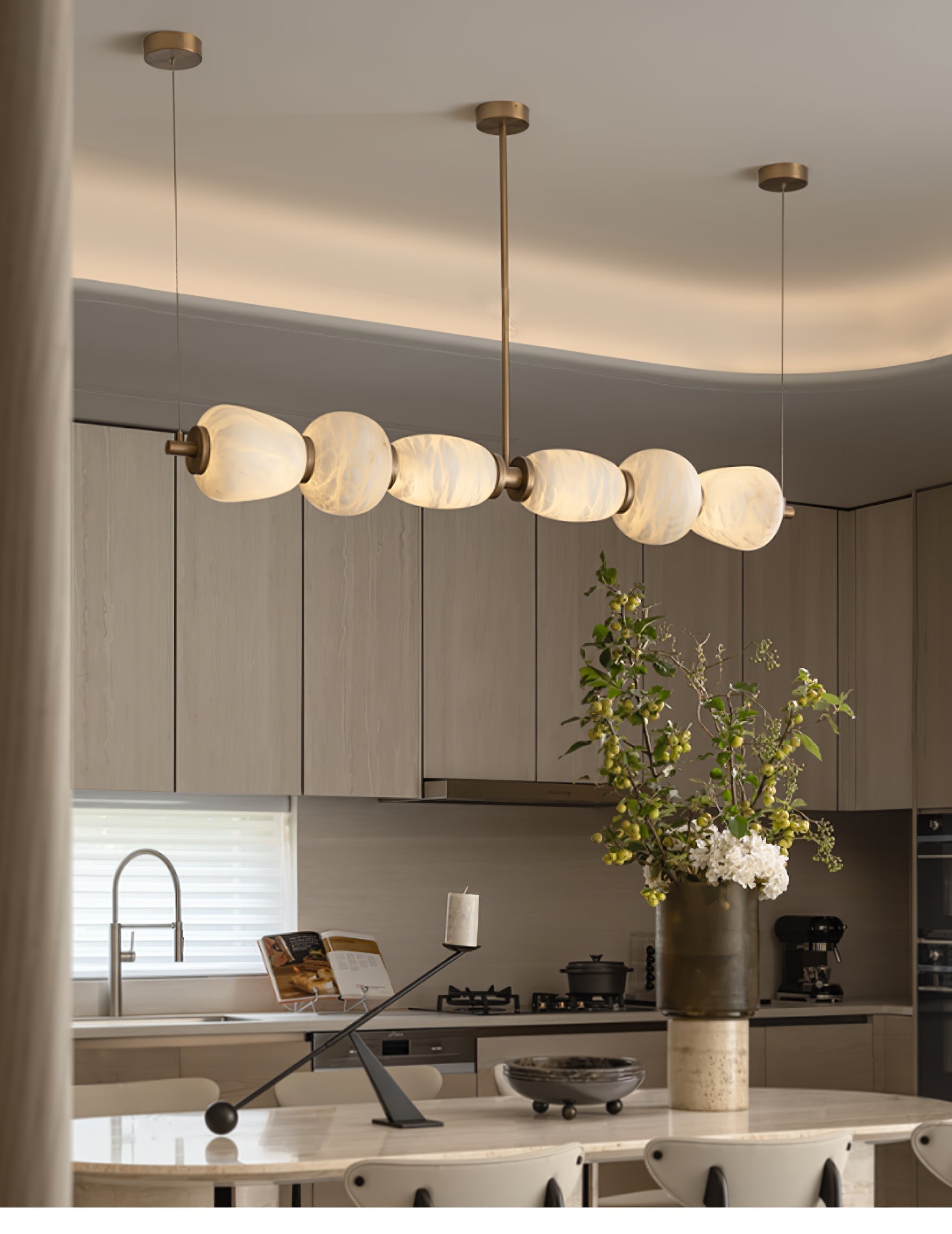 Alabaster Pebble Linear Chandelier