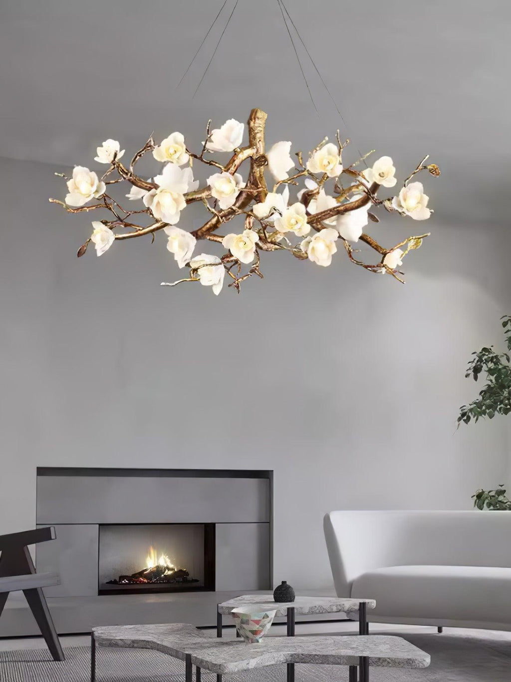 Flower Bloom Branch Brass Gasolier Chandelier