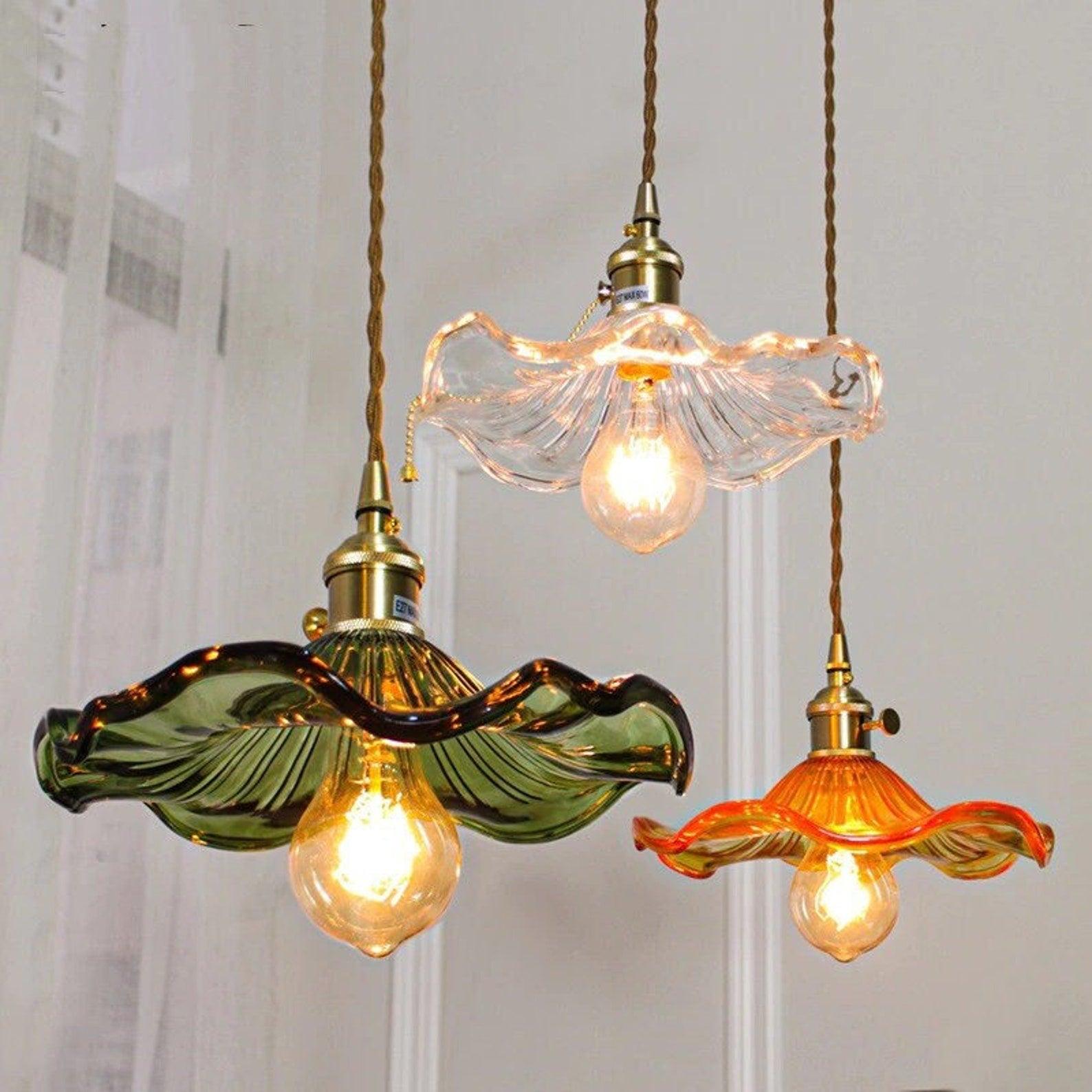 Glass Hibiscus Flower Drop light Pendant Light
