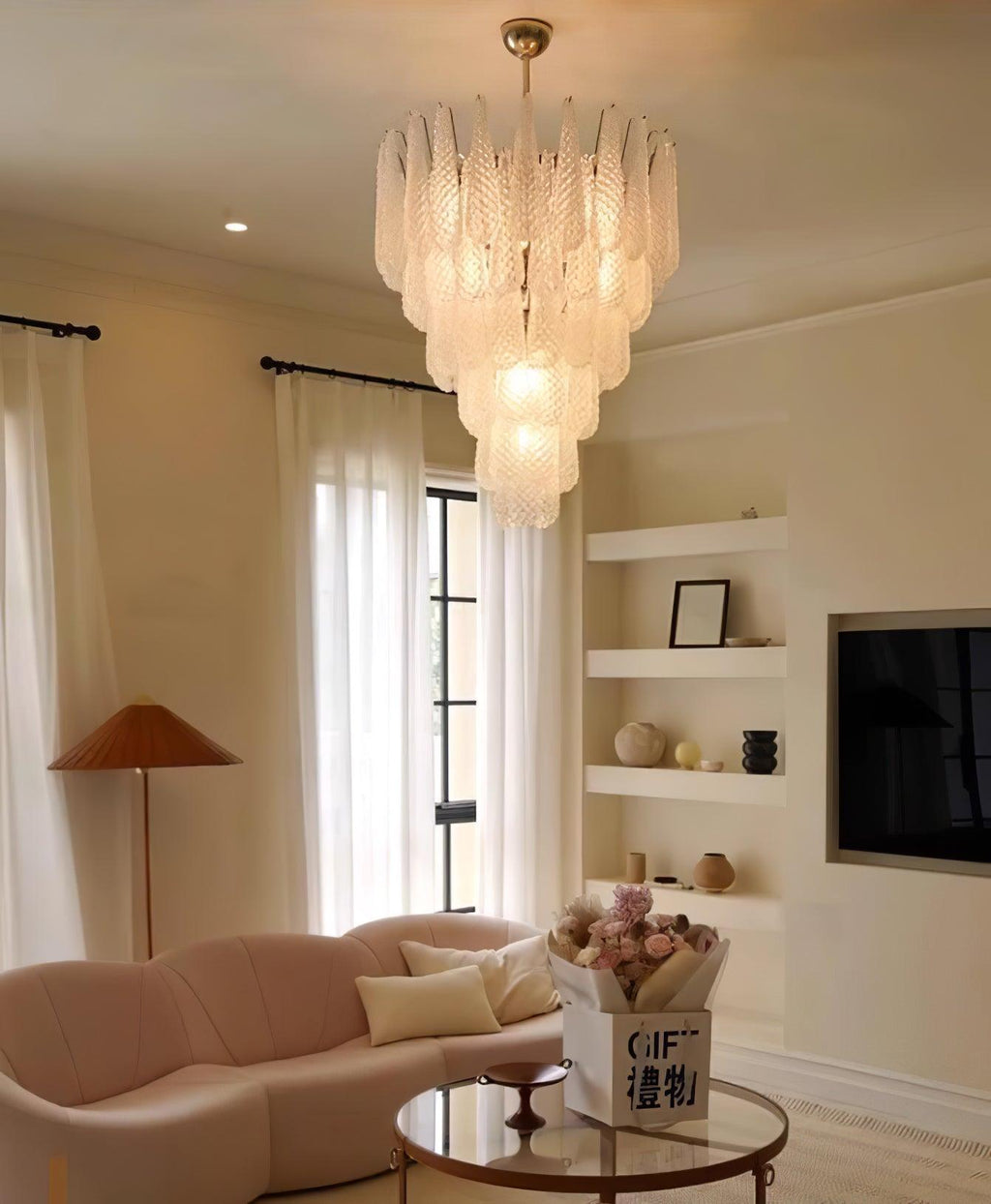 Grid Glass Waterfall Ceiling fixture Chandelier