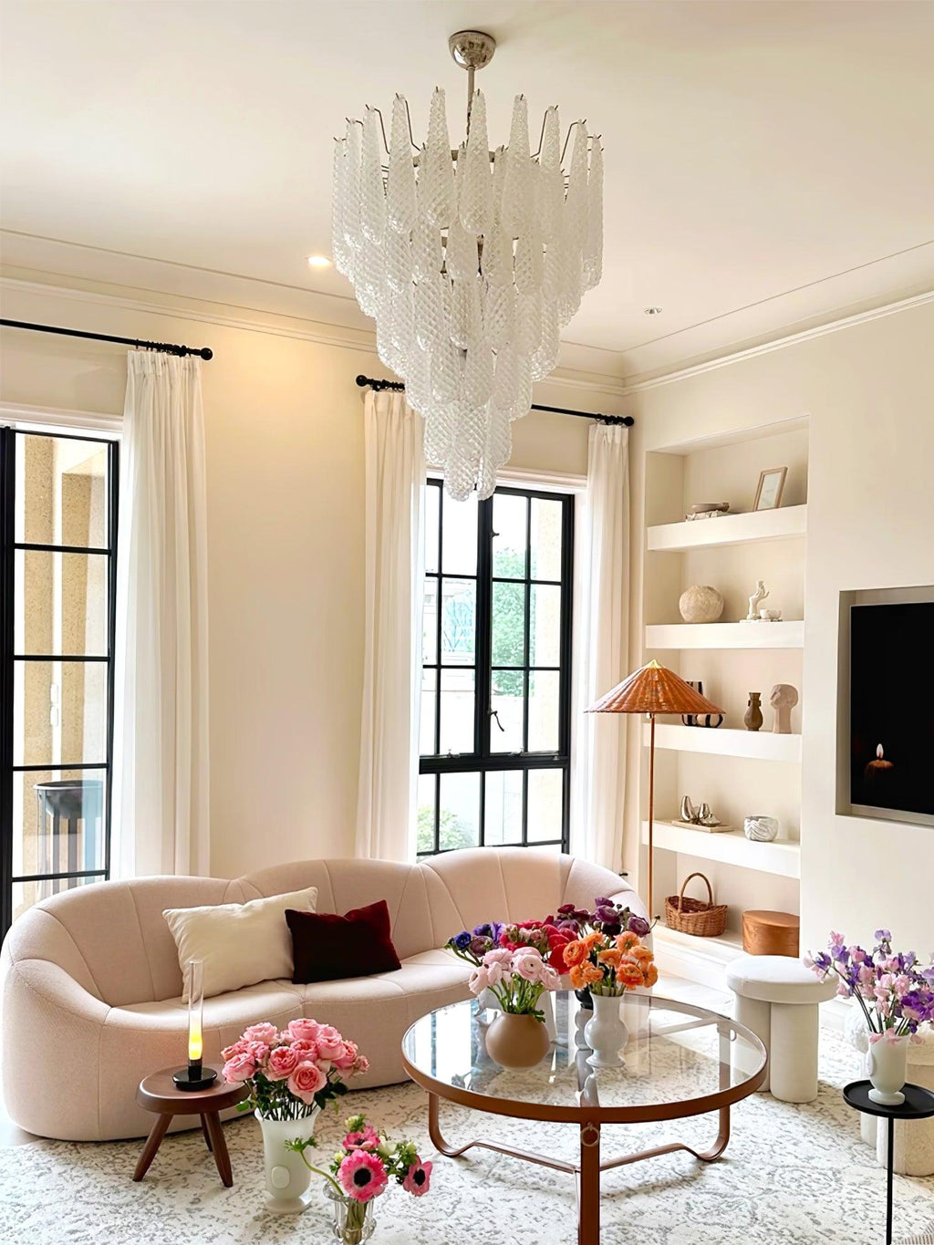 Grid Glass Waterfall Ceiling fixture Chandelier