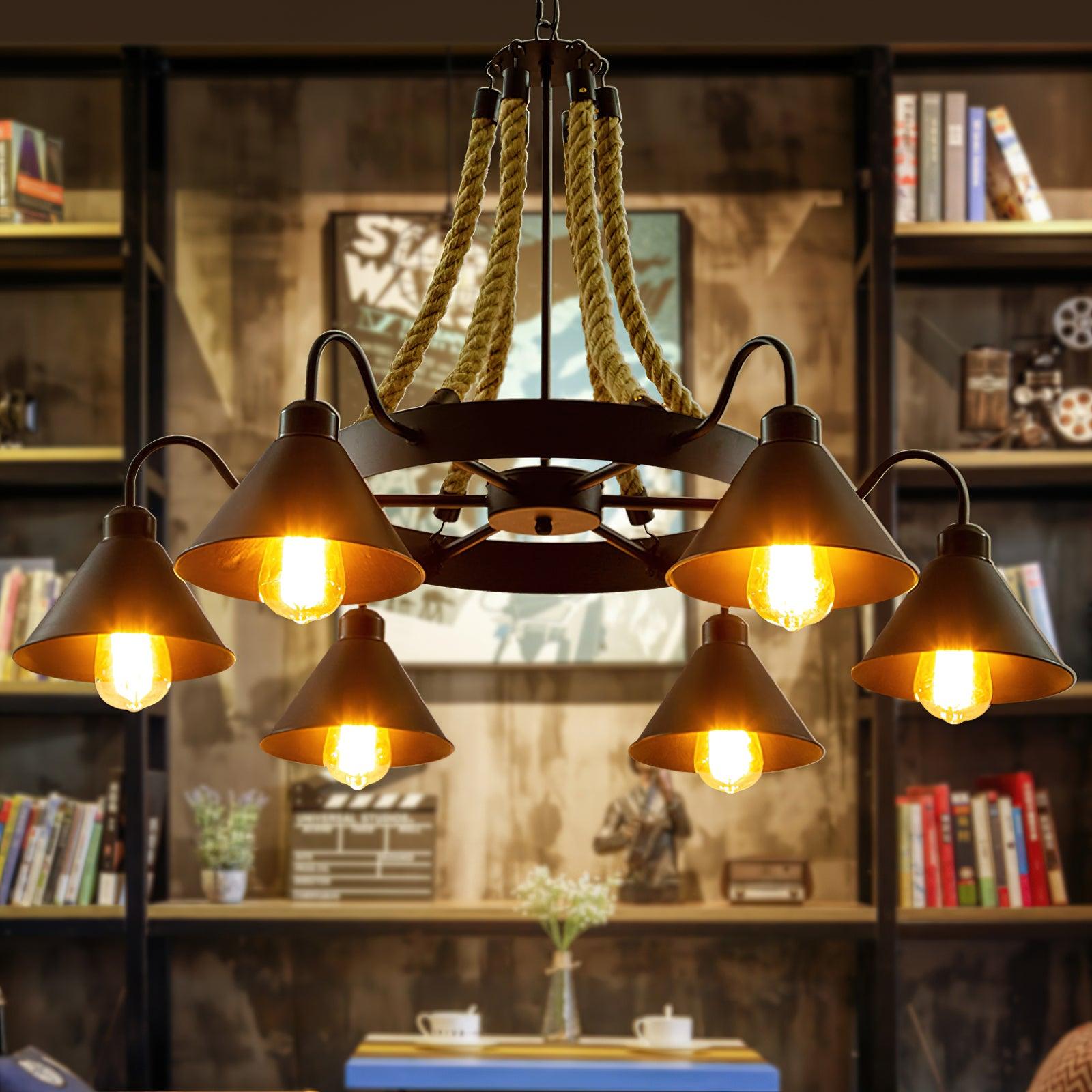 Hemp Rope Industrial Horn Pendant light Chandelier