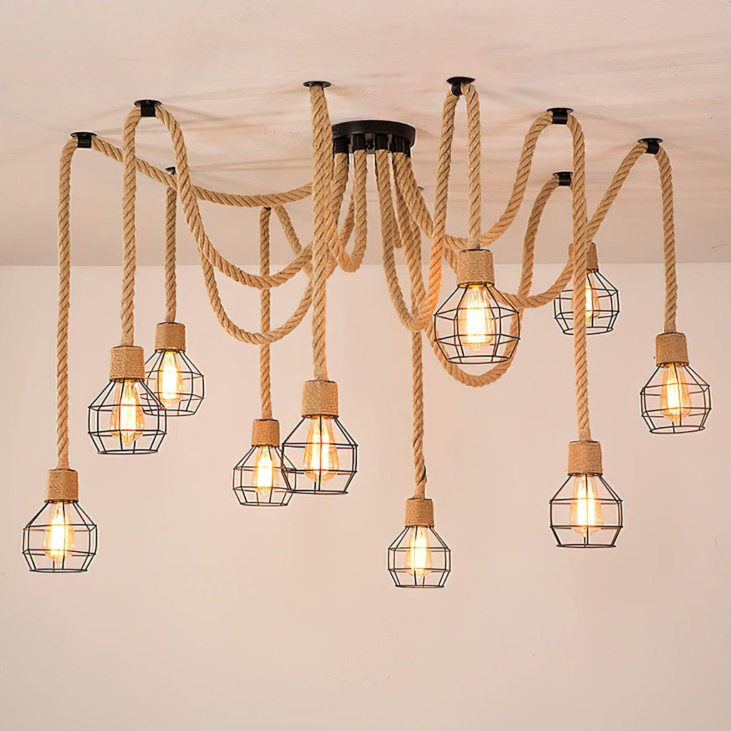 Hemp Rope Scattered Flower Ceiling fixture Chandelier