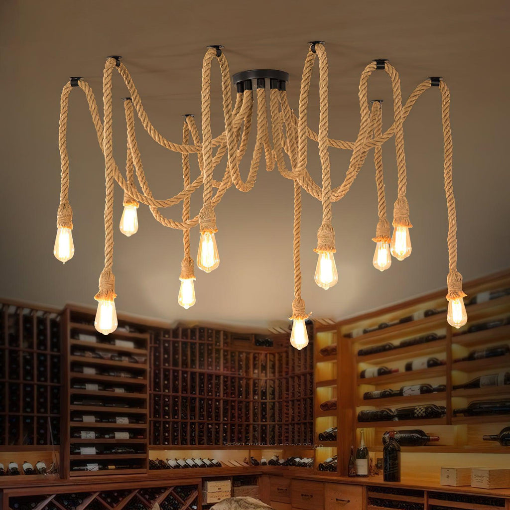 Hemp Rope Scattered Flower Ceiling fixture Chandelier
