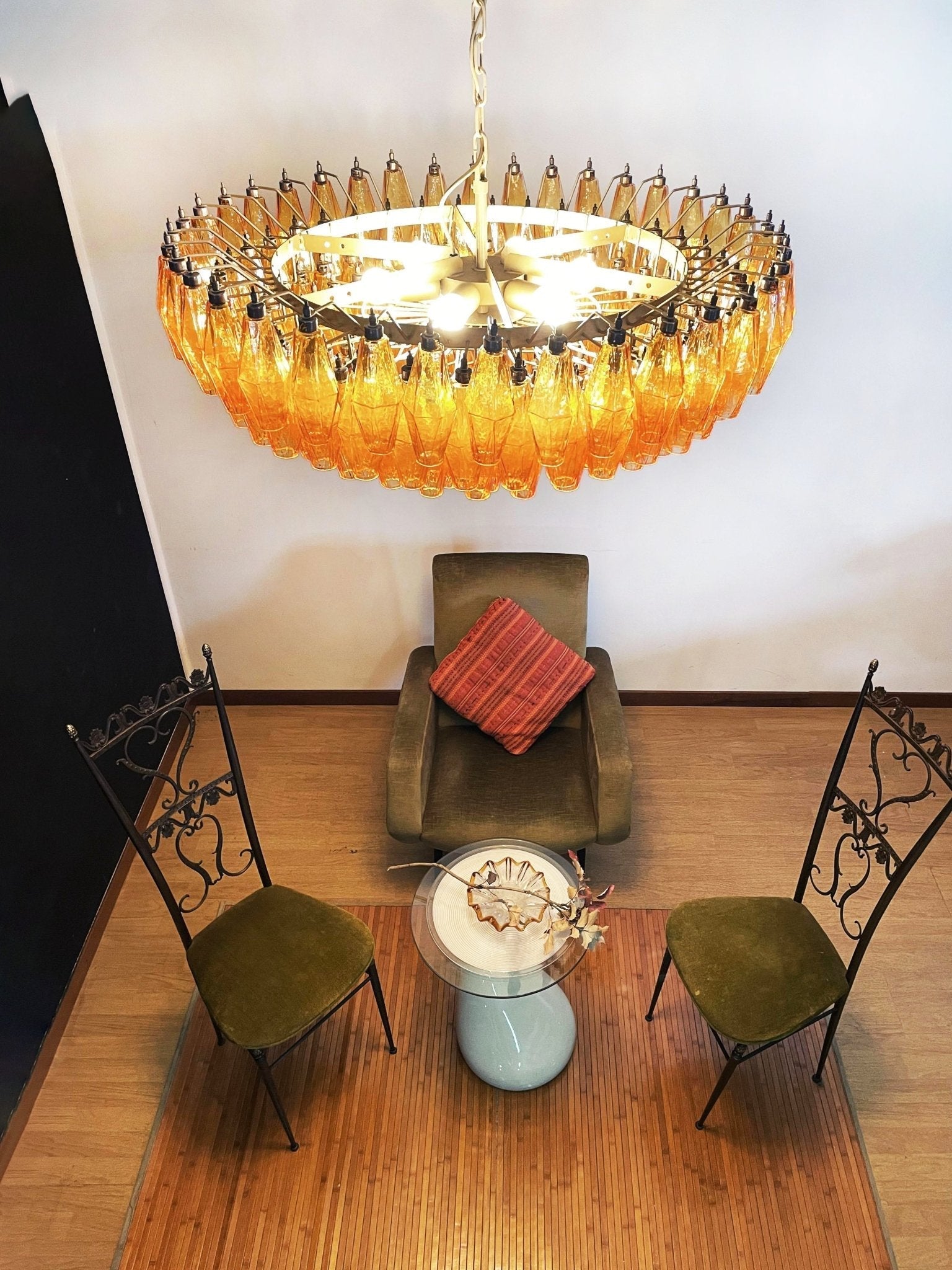 Murano Rhombus Amber Glass Crown Chandelier