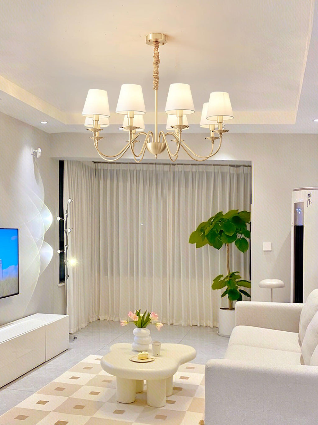 Tapered Fabric Brass Candelabrum Chandelier