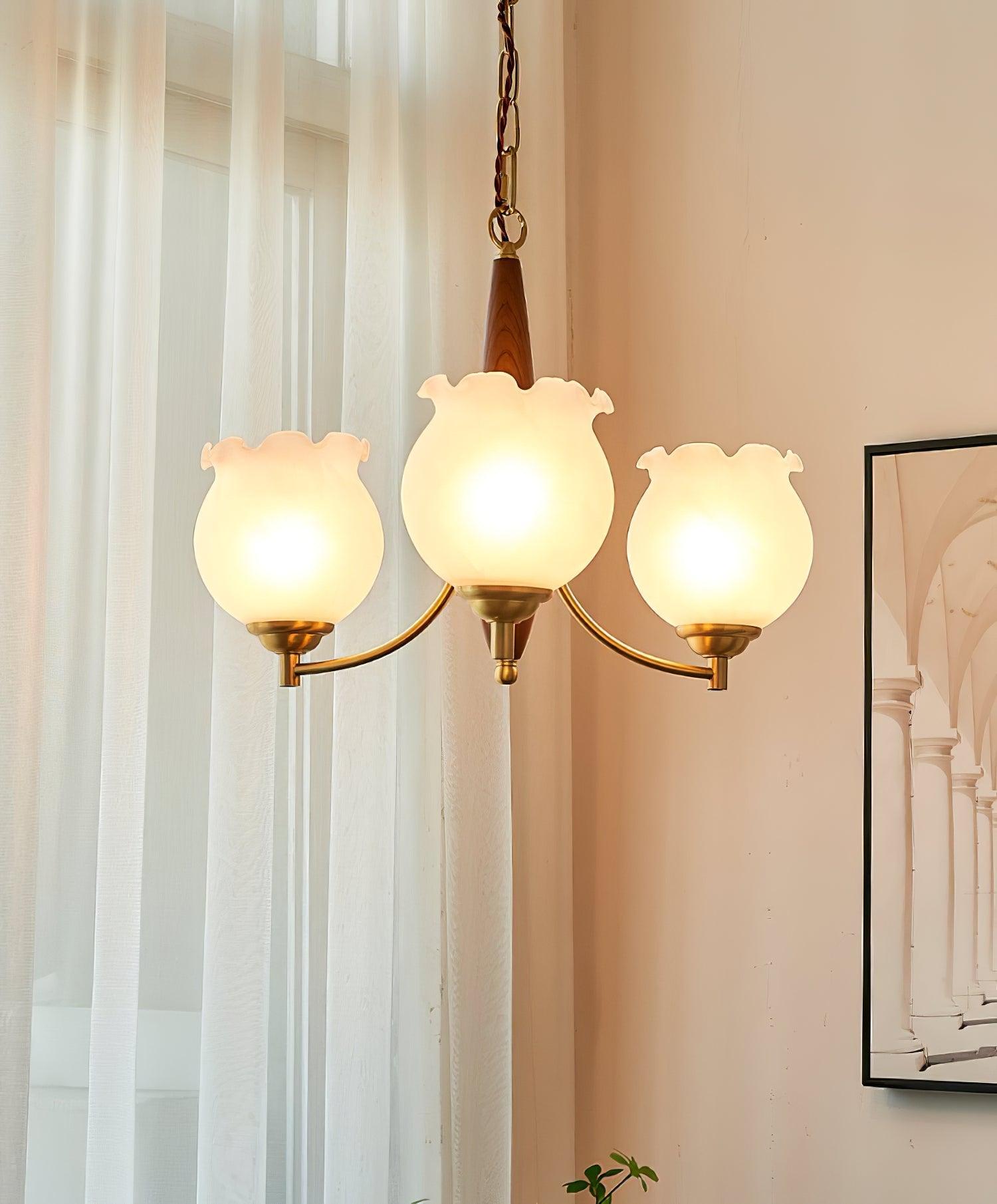 Tulips Glass Wood Electrolier Chandelier