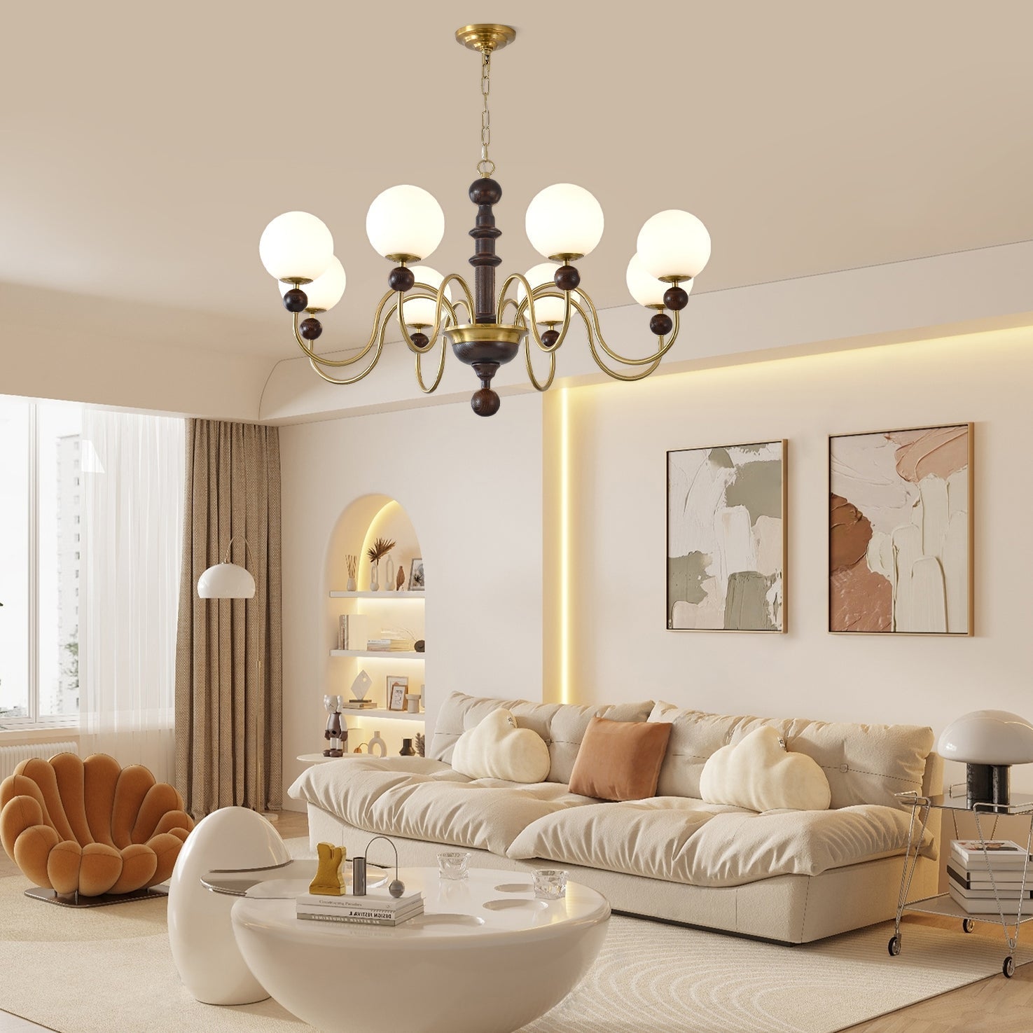 Vintage Curved Sphere Candelabrum Chandelier