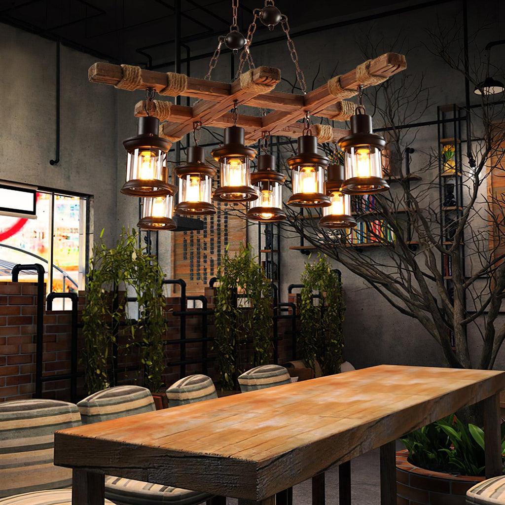 Vintage Wood Glass Ceiling fixture Chandeliers