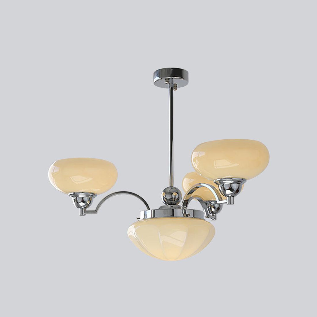 Warre Chandelier 4 heads ? 26.5″ x H 11″ / Dia 70cm x H 28cm / Chrome + Beige / Warm Light Chandelier