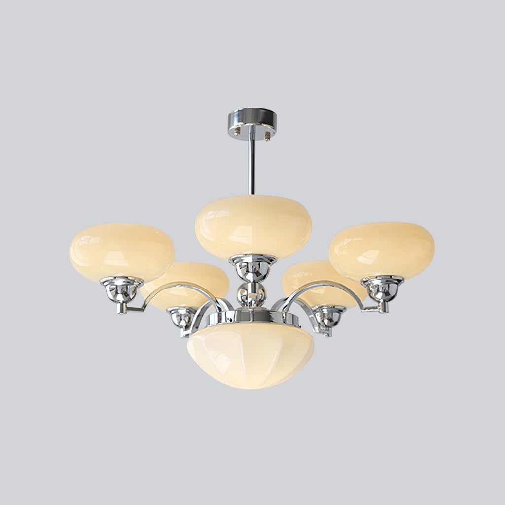 Warre Chandelier 6 heads ? 26.5″ x H 11″ / Dia 70cm x H 28cm / Chrome + Beige / Warm Light Chandelier
