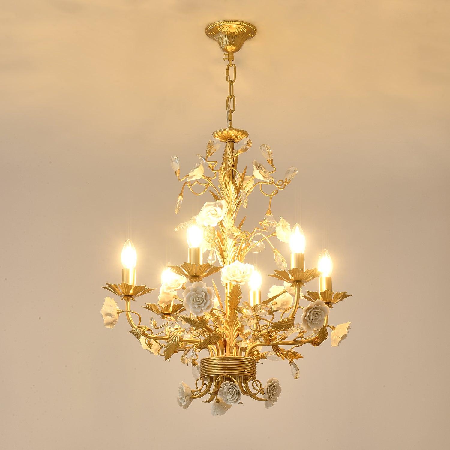 White Rose Crystal Crown Chandelier