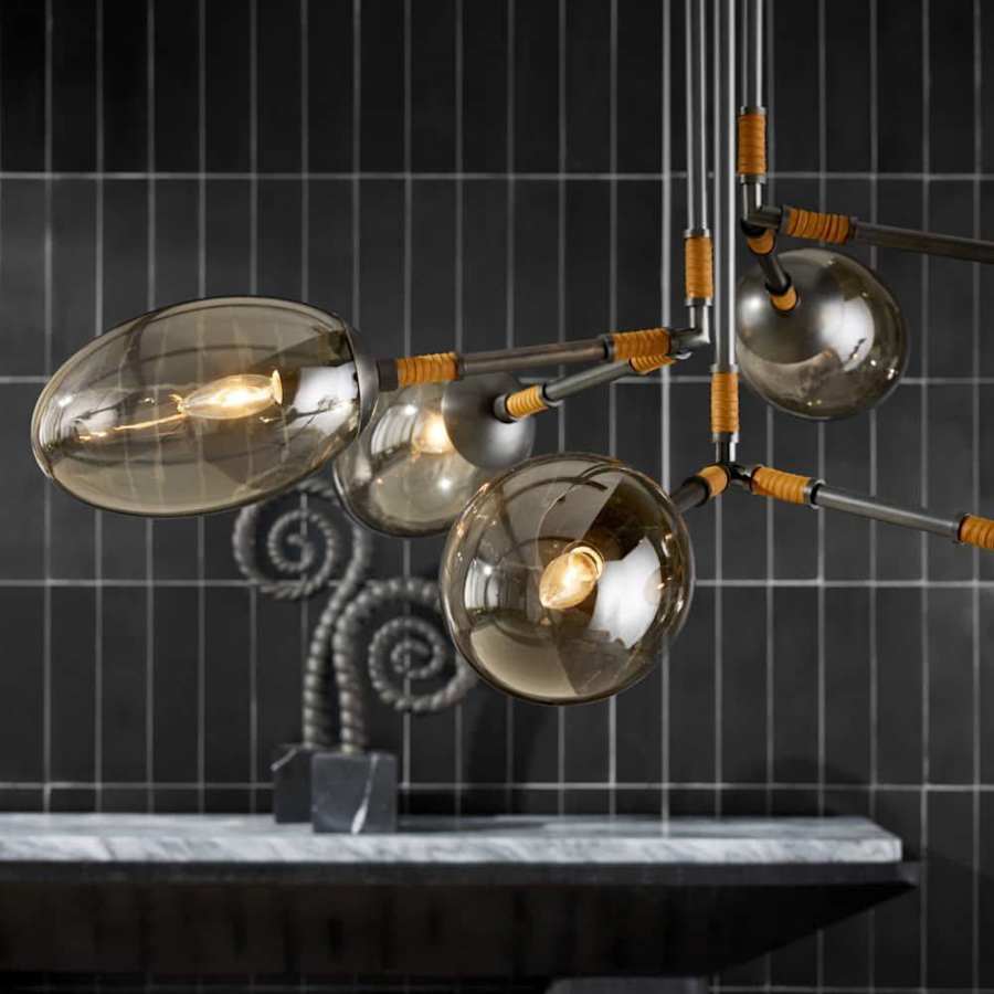 Arteriors Falcon 6 Light 41" Wide Sputnik Chandelier with Smoked Glass Shades
