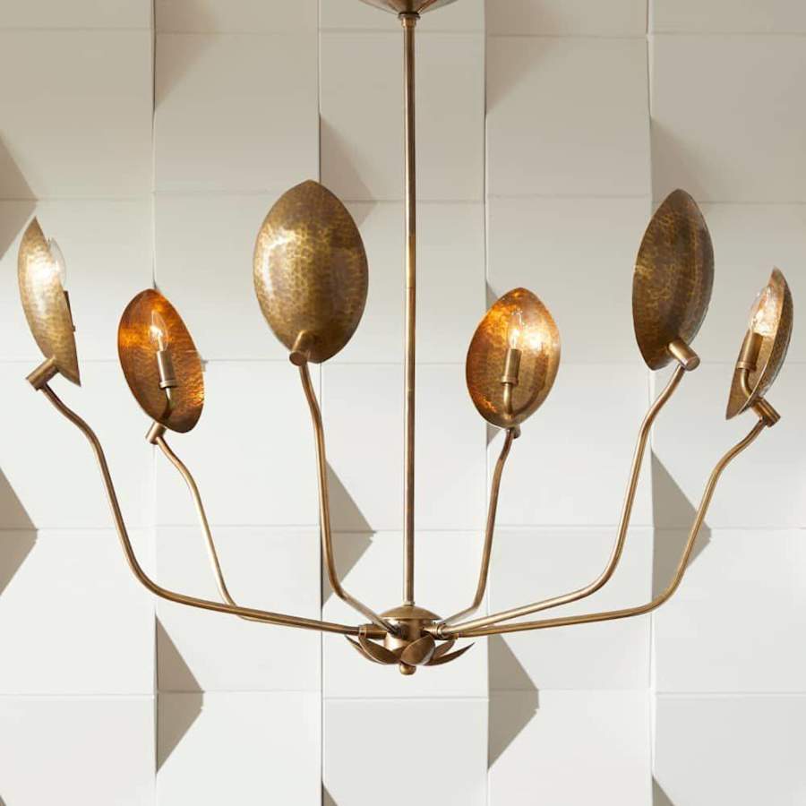 Arteriors Flores 6 Light 46" Wide Chandelier with Hammered Brass Shades