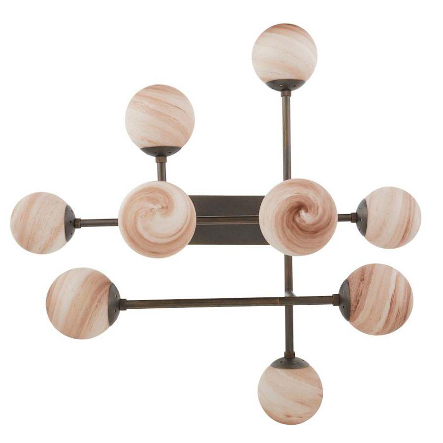 Arteriors Hadden 9 Light 38" Wide Linear Chandelier with Swirl Glass Shades