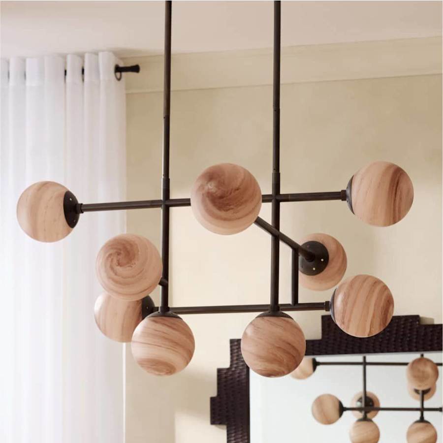 Arteriors Hadden 9 Light 38" Wide Linear Chandelier with Swirl Glass Shades