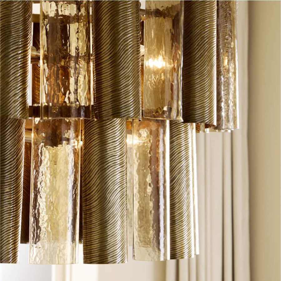 Arteriors Faramond 10 Light 35" Wide Waterfall Chandelier with Iron and Hammered Glass Shades