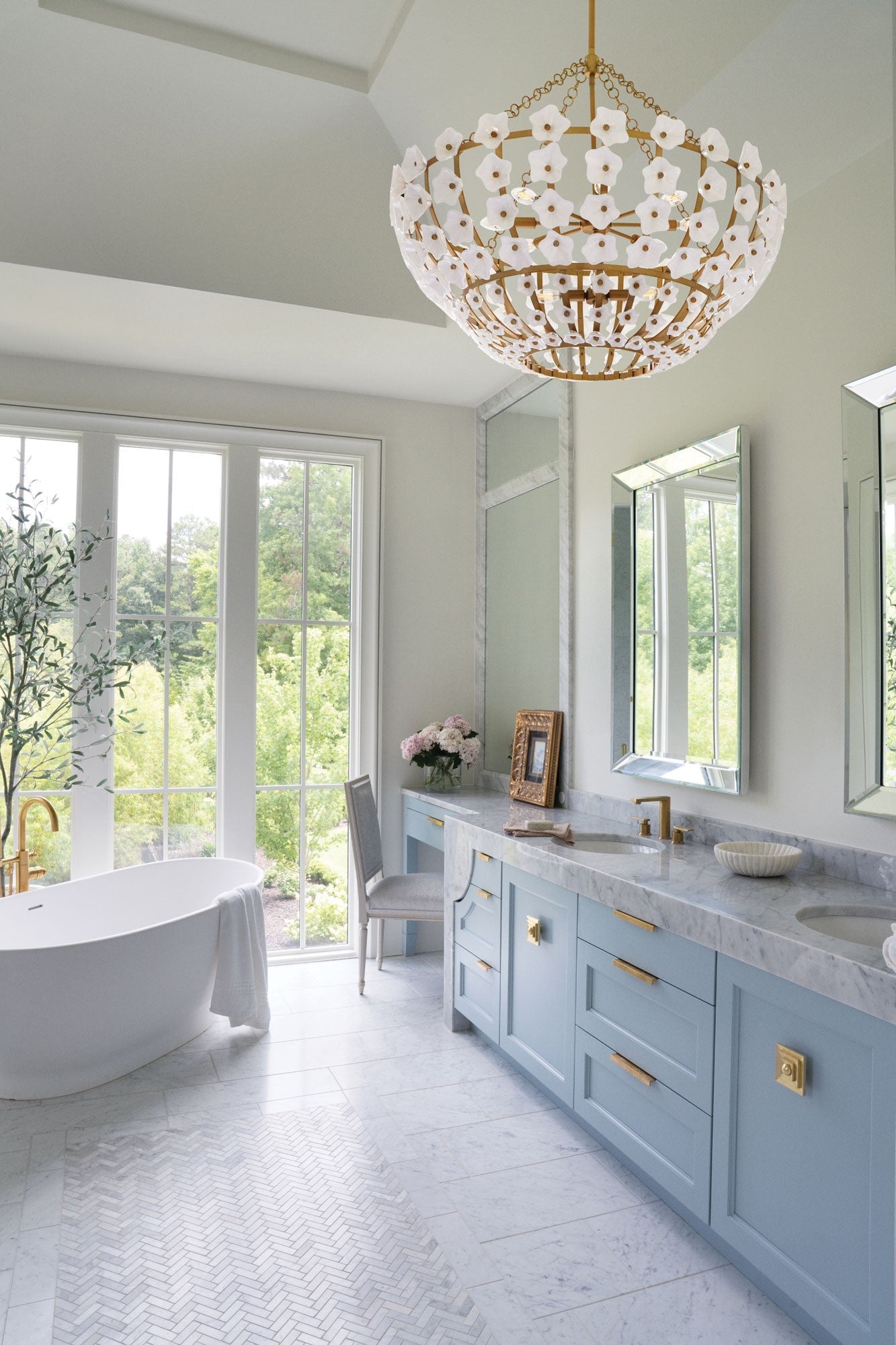 Brass Bloom Glass Chandelier