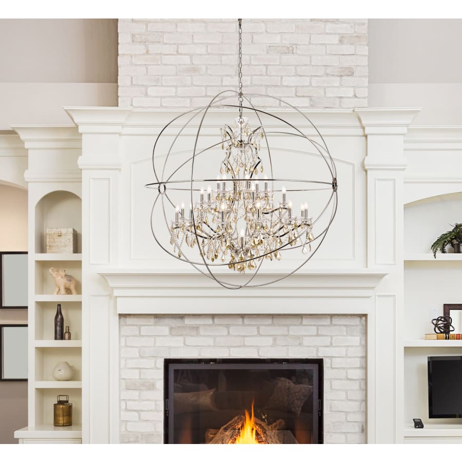 Elegant Lighting Geneva 25 Light 60" Wide Crystal Chandelier with Golden Teak Royal Cut Crystals