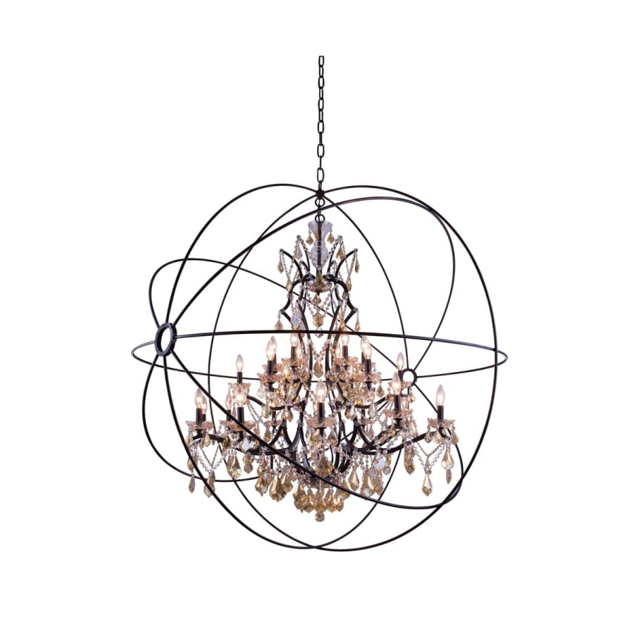 Elegant Lighting Geneva 25 Light 60" Wide Crystal Chandelier with Golden Teak Royal Cut Crystals