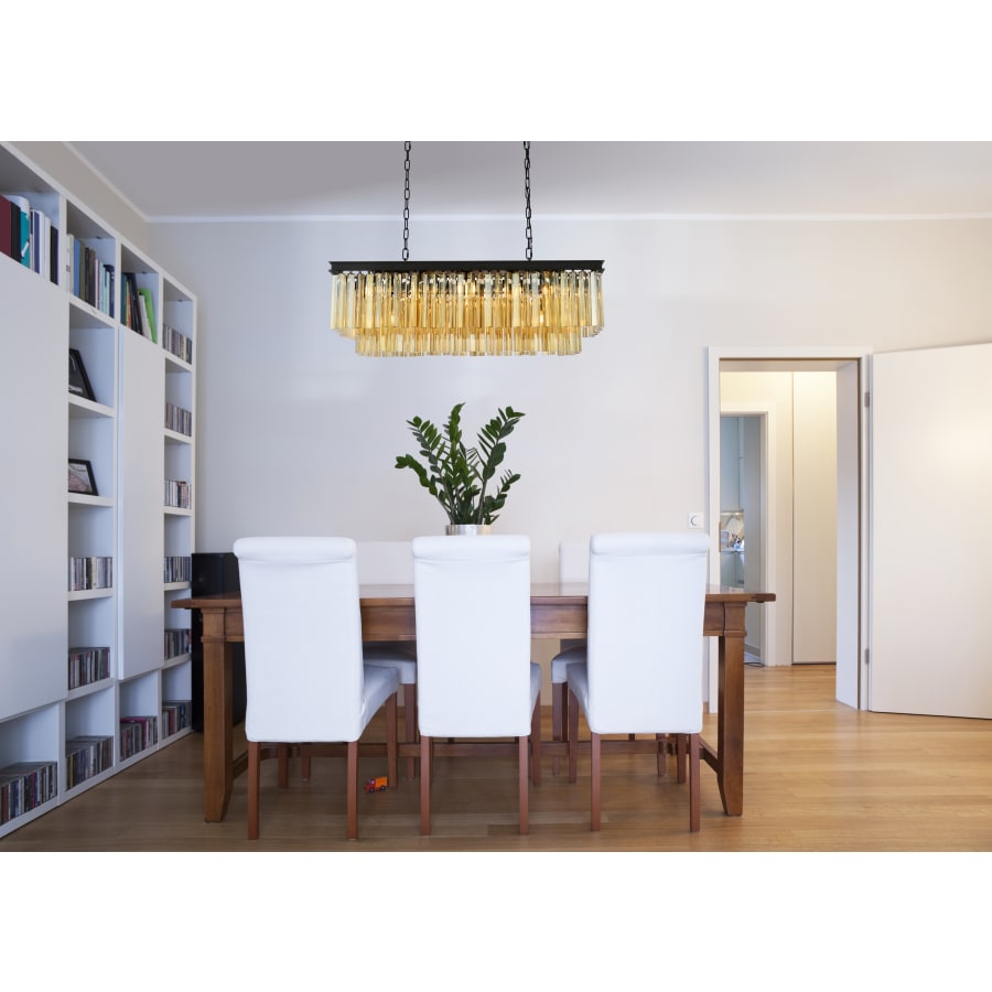 Elegant Lighting Sydney 12 Light 40" Wide Crystal Linear Chandelier with Golden Teak Royal Cut Crystals