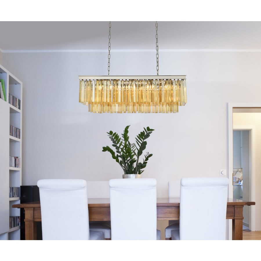 Elegant Lighting Sydney 12 Light 40" Wide Crystal Linear Chandelier with Golden Teak Royal Cut Crystals