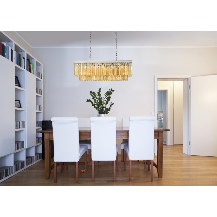 Elegant Lighting Sydney 12 Light 40" Wide Crystal Linear Chandelier with Golden Teak Royal Cut Crystals