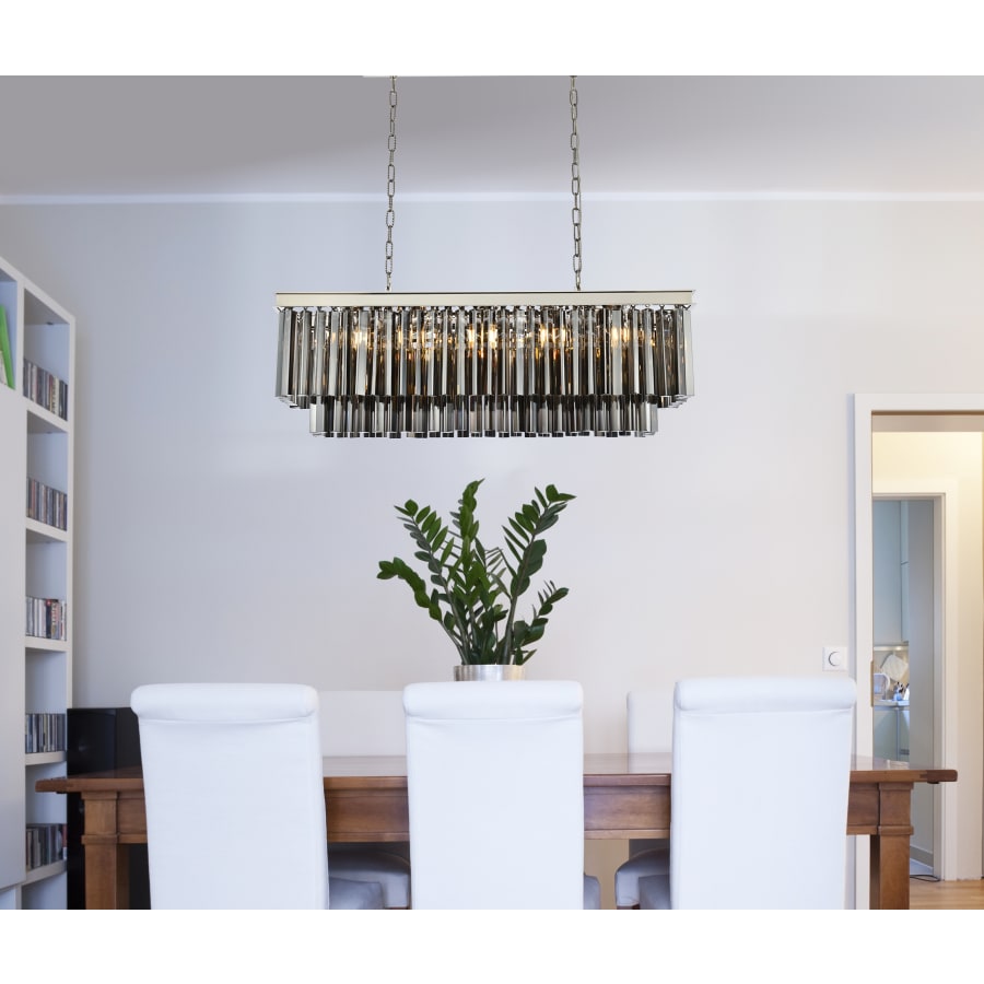 Elegant Lighting Sydney 12 Light 40" Wide Crystal Linear Chandelier with Silver Shade Royal Cut Crystals