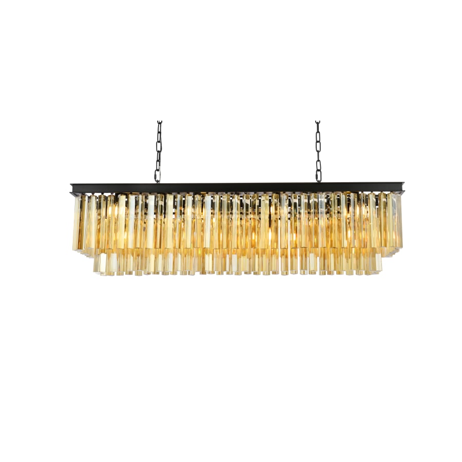 Elegant Lighting Sydney 12 Light 50" Wide Crystal Linear Chandelier with Golden Teak Royal Cut Crystals