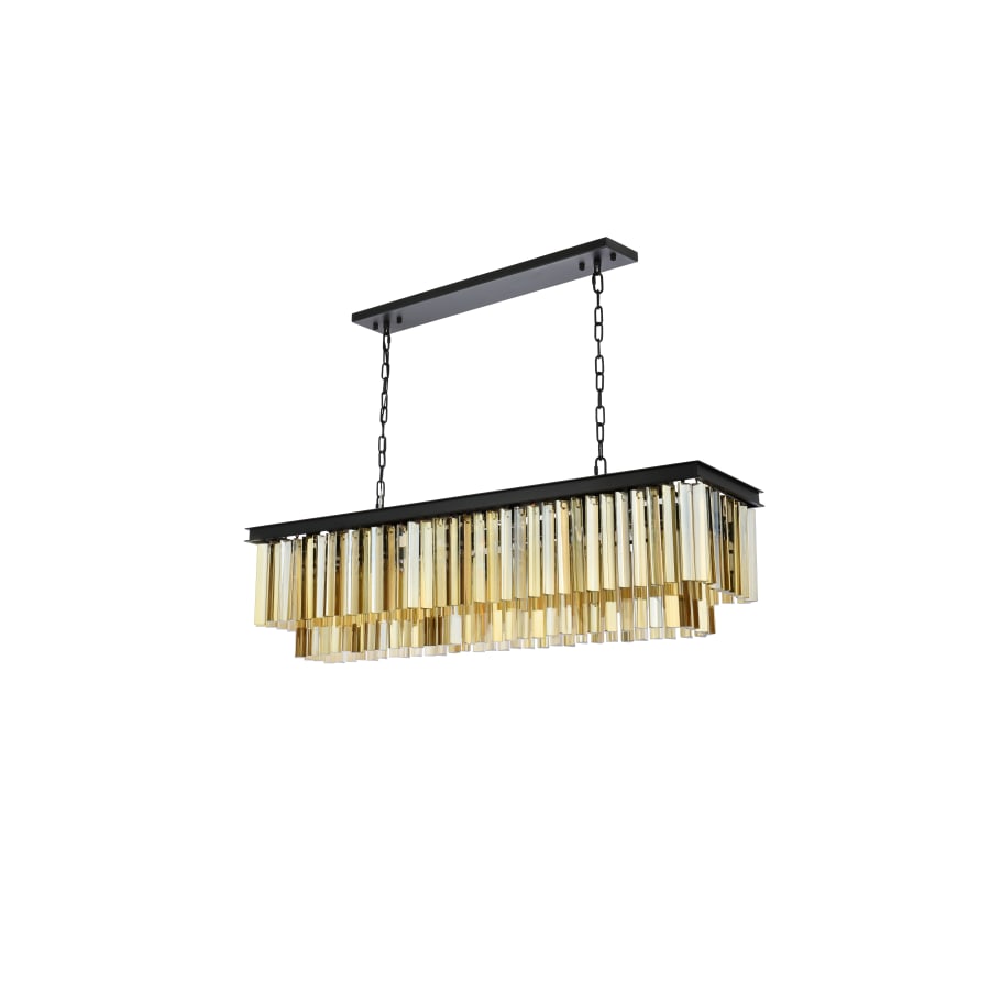 Elegant Lighting Sydney 12 Light 50" Wide Crystal Linear Chandelier with Golden Teak Royal Cut Crystals