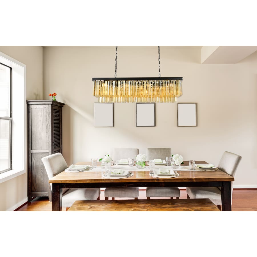 Elegant Lighting Sydney 12 Light 50" Wide Crystal Linear Chandelier with Golden Teak Royal Cut Crystals