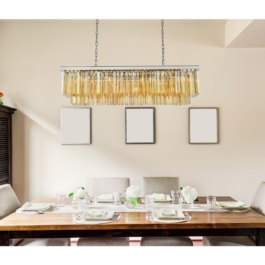 Elegant Lighting Sydney 12 Light 50" Wide Crystal Linear Chandelier with Golden Teak Royal Cut Crystals
