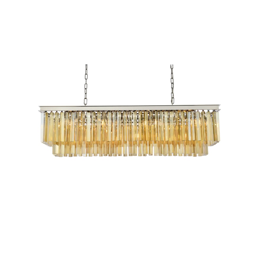 Elegant Lighting Sydney 12 Light 50" Wide Crystal Linear Chandelier with Golden Teak Royal Cut Crystals