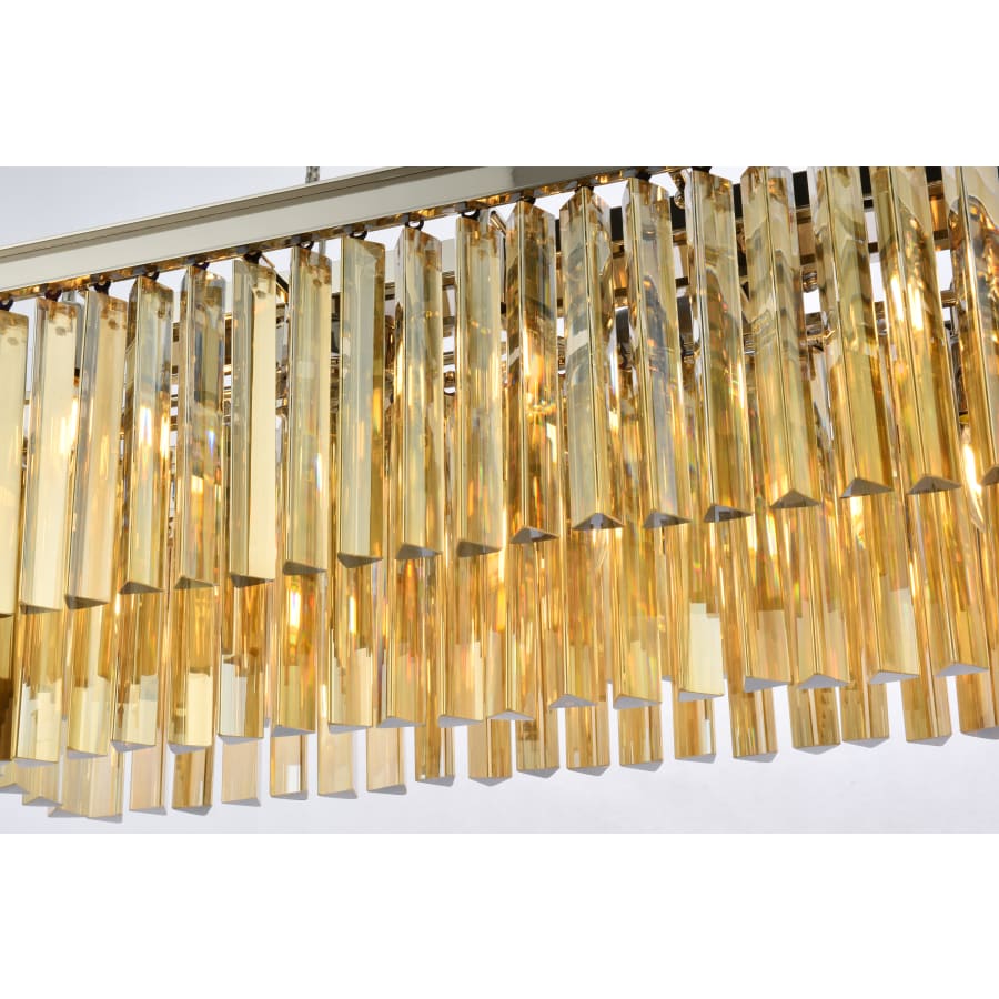 Elegant Lighting Sydney 12 Light 50" Wide Crystal Linear Chandelier with Golden Teak Royal Cut Crystals