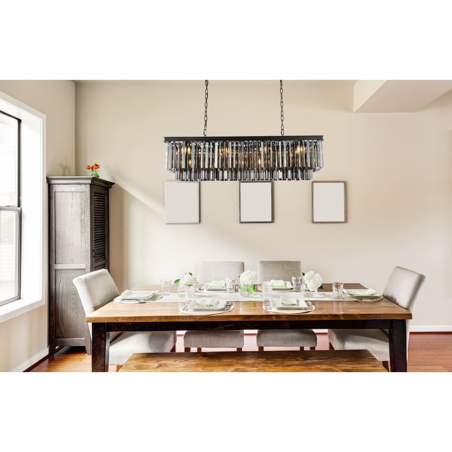 Elegant Lighting Sydney 12 Light 50" Wide Crystal Linear Chandelier with Silver Shade Royal Cut Crystals