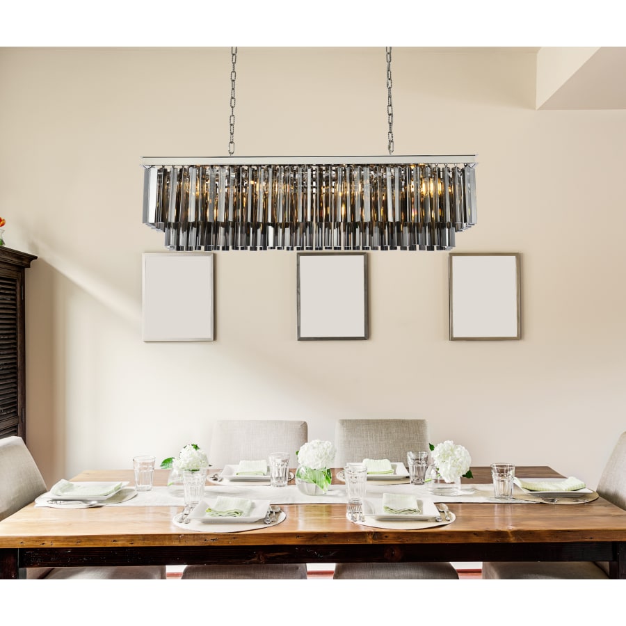 Elegant Lighting Sydney 12 Light 50" Wide Crystal Linear Chandelier with Silver Shade Royal Cut Crystals