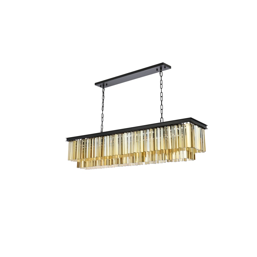 Elegant Lighting Sydney 12 Light 60" Wide Crystal Linear Chandelier with Golden Teak Royal Cut Crystals