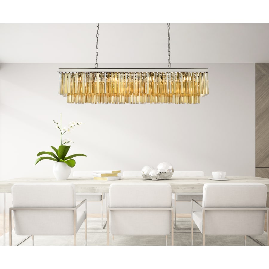 Elegant Lighting Sydney 12 Light 60" Wide Crystal Linear Chandelier with Golden Teak Royal Cut Crystals