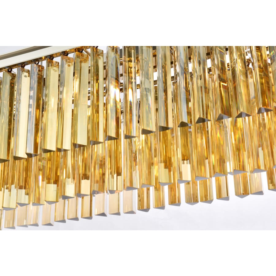 Elegant Lighting Sydney 12 Light 60" Wide Crystal Linear Chandelier with Golden Teak Royal Cut Crystals