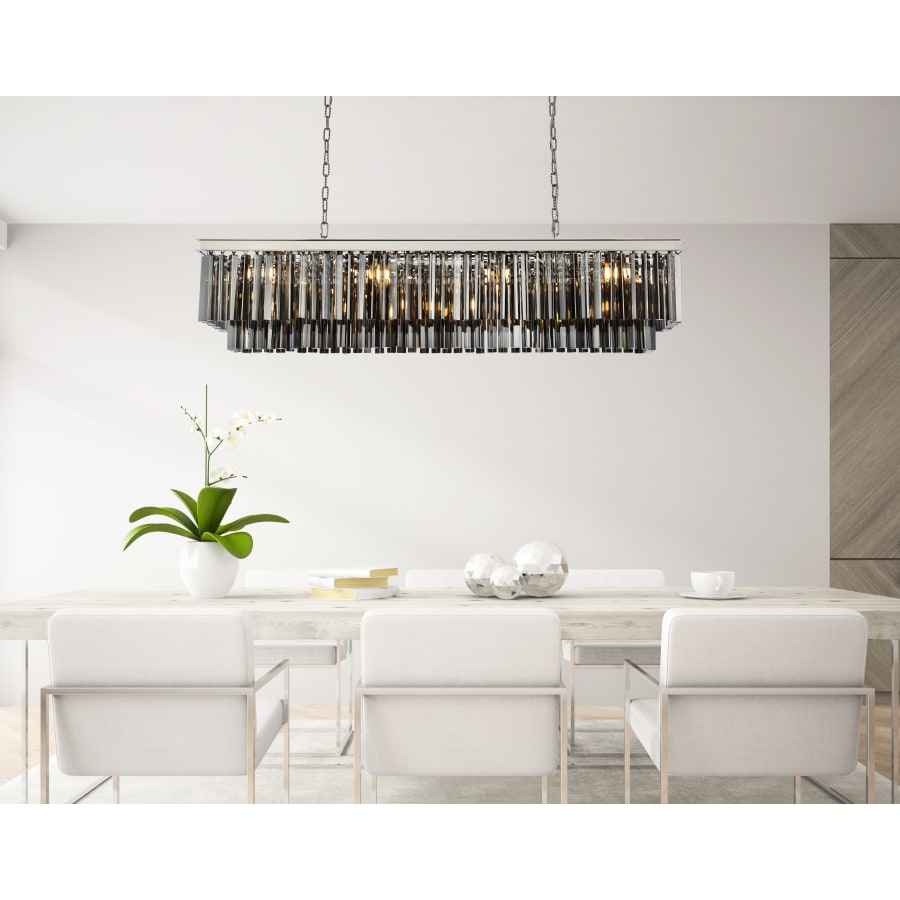 Elegant Lighting Sydney 12 Light 60" Wide Crystal Linear Chandelier with Silver Shade Royal Cut Crystals