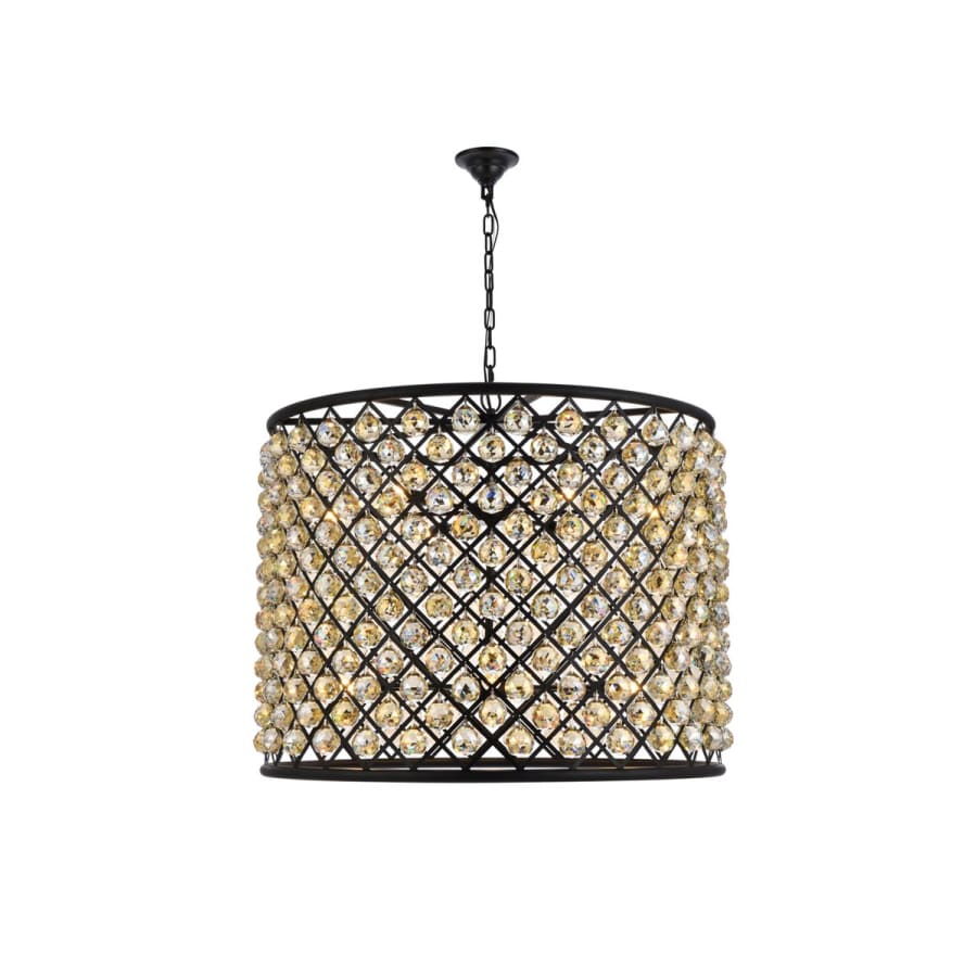 Elegant Lighting Madison 12 Light 36" Wide Crystal Drum Chandelier with Golden Teak Royal Cut Crystals