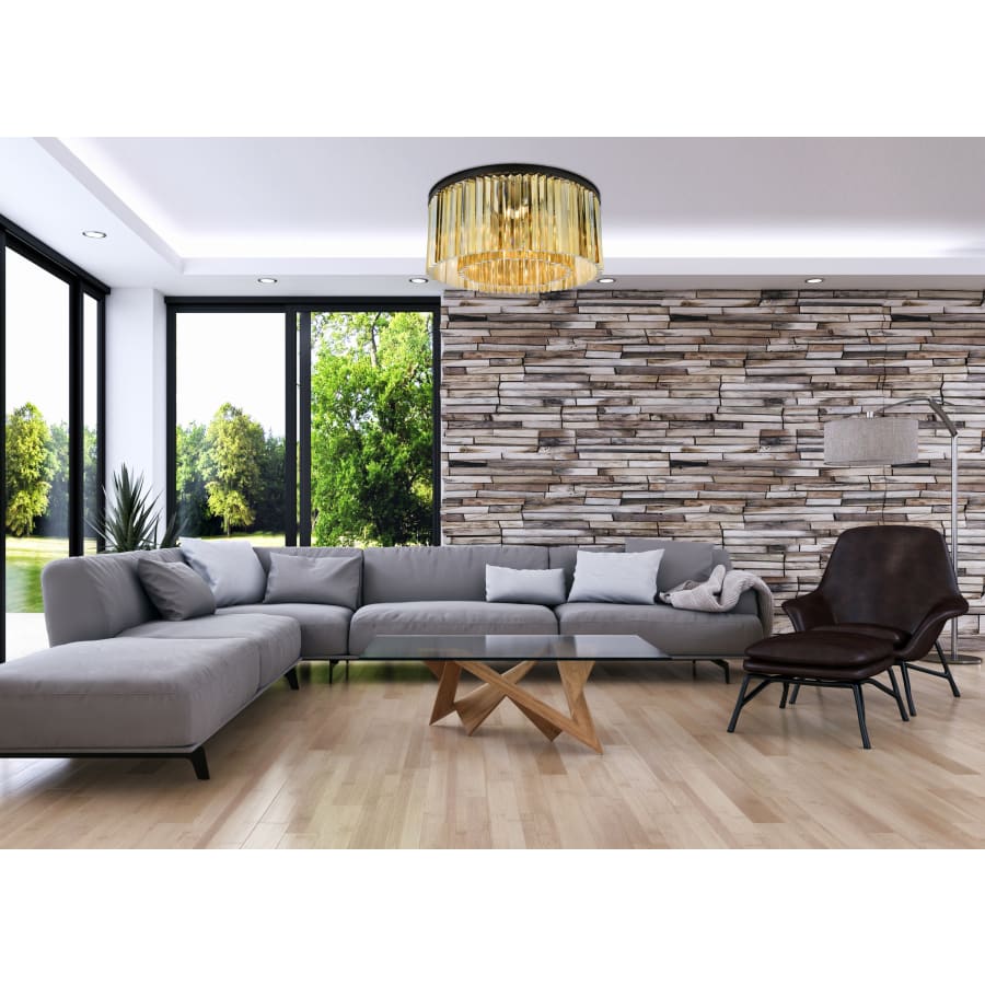 Elegant Lighting Sydney 8 Light 32" Wide Flush Mount Drum Ceiling Fixture with Golden Teak Royal Cut Crystals