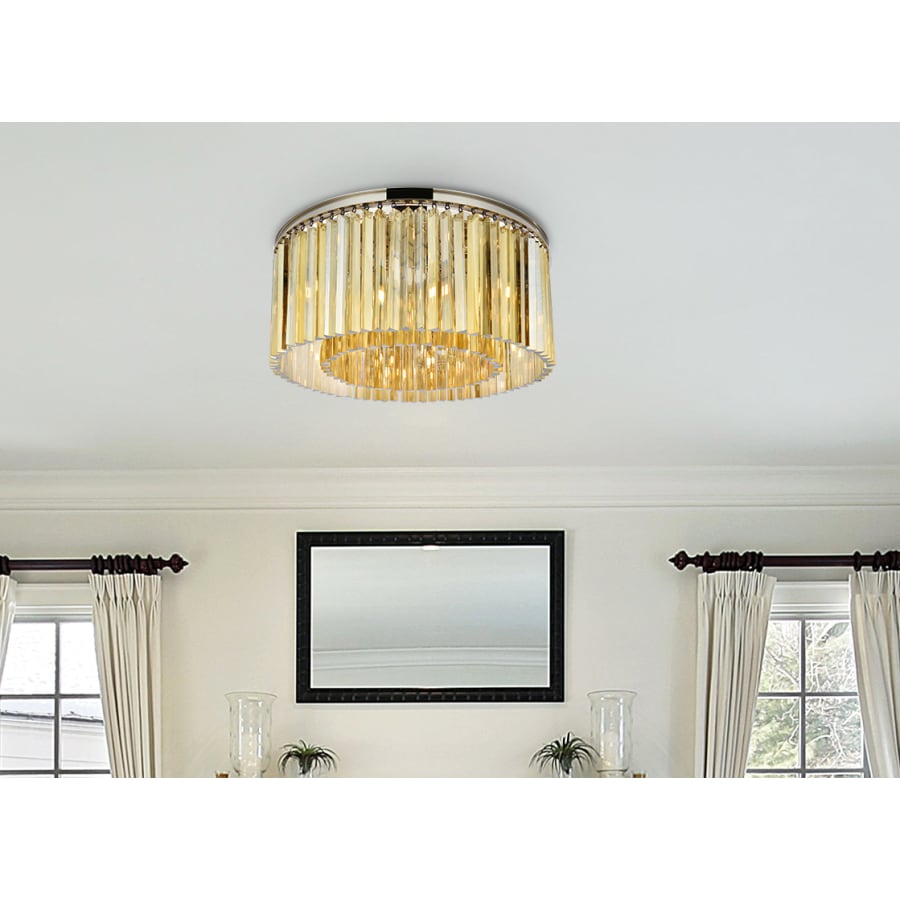 Elegant Lighting Sydney 8 Light 32" Wide Flush Mount Drum Ceiling Fixture with Golden Teak Royal Cut Crystals