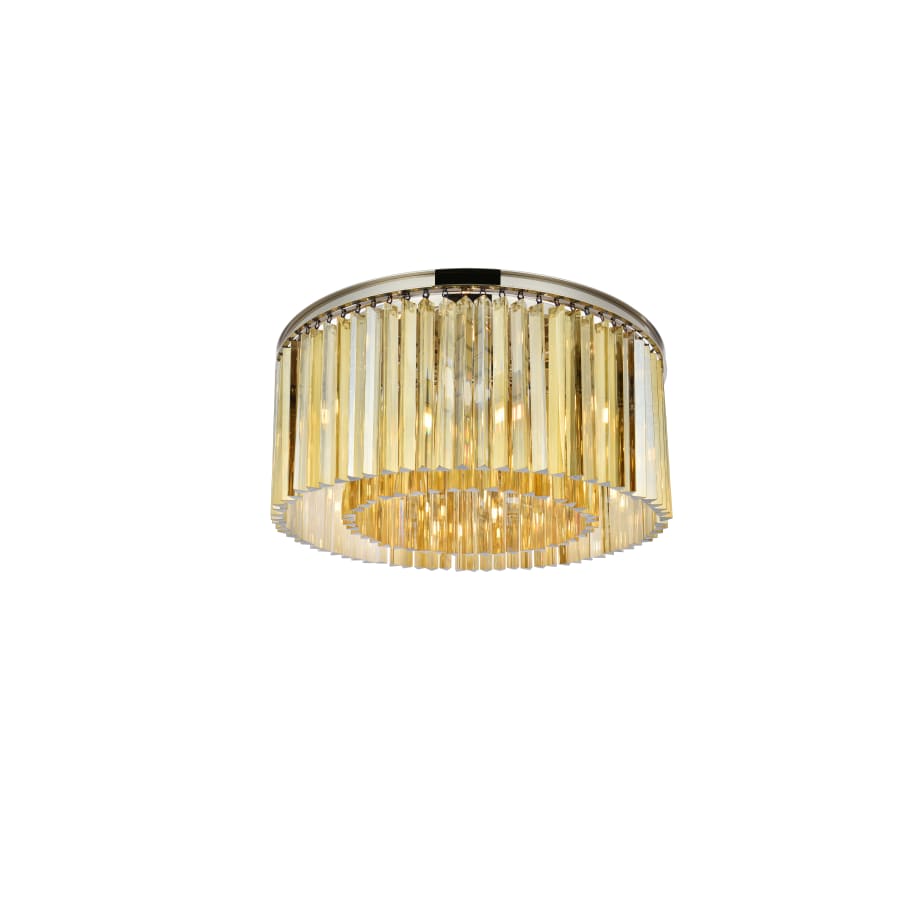 Elegant Lighting Sydney 8 Light 32" Wide Flush Mount Drum Ceiling Fixture with Golden Teak Royal Cut Crystals