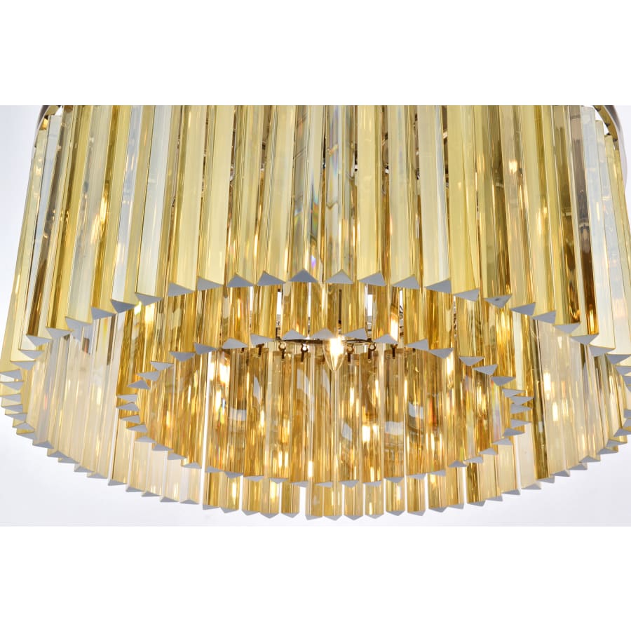 Elegant Lighting Sydney 8 Light 32" Wide Flush Mount Drum Ceiling Fixture with Golden Teak Royal Cut Crystals
