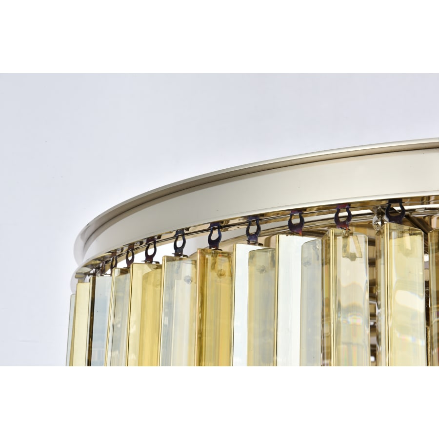 Elegant Lighting Sydney 8 Light 32" Wide Flush Mount Drum Ceiling Fixture with Golden Teak Royal Cut Crystals