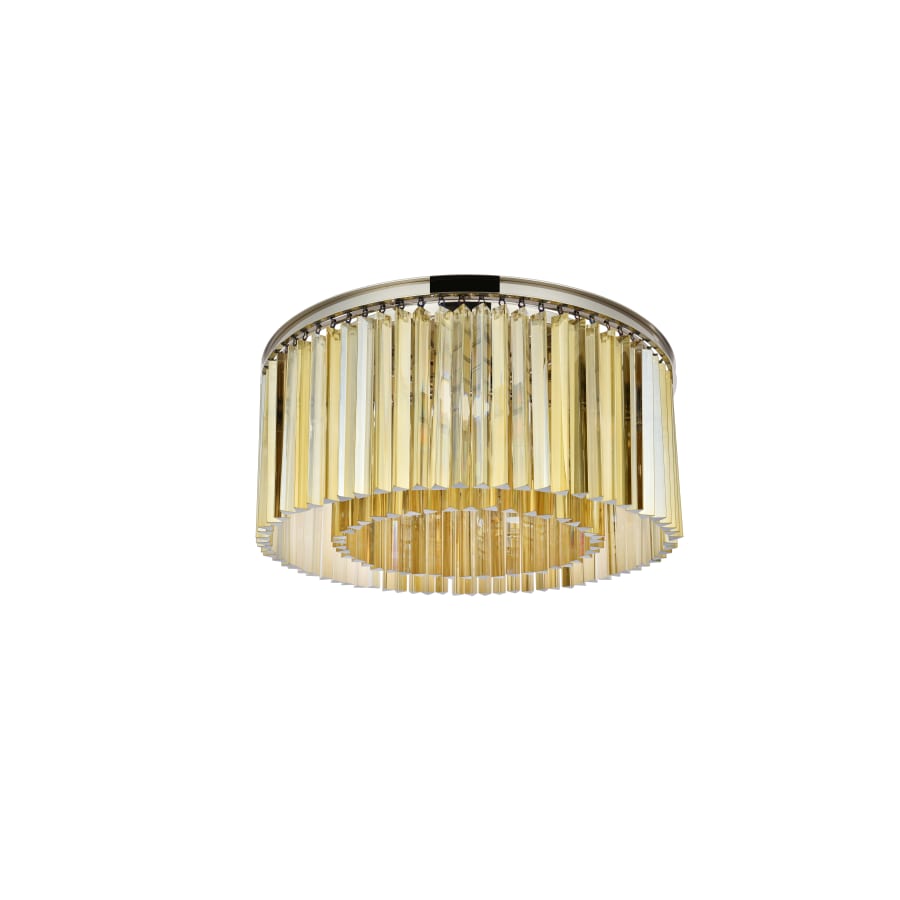 Elegant Lighting Sydney 8 Light 32" Wide Flush Mount Drum Ceiling Fixture with Golden Teak Royal Cut Crystals