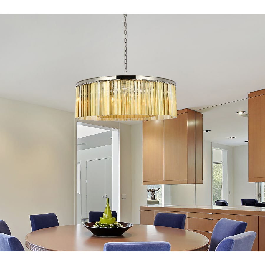 Elegant Lighting Sydney 10 Light 44" Wide Crystal Drum Chandelier with Golden Teak Royal Cut Crystals