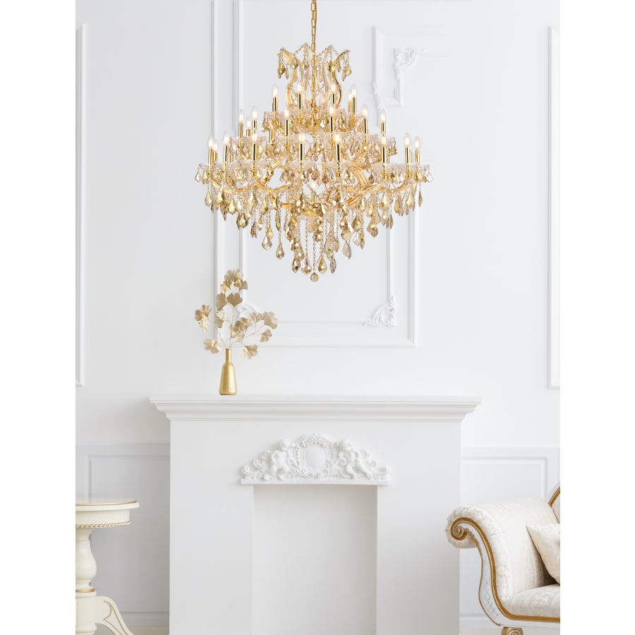 Elegant Lighting Maria Theresa 37 Light 44" Wide Crystal Chandelier with Golden Teak Royal Cut Crystals
