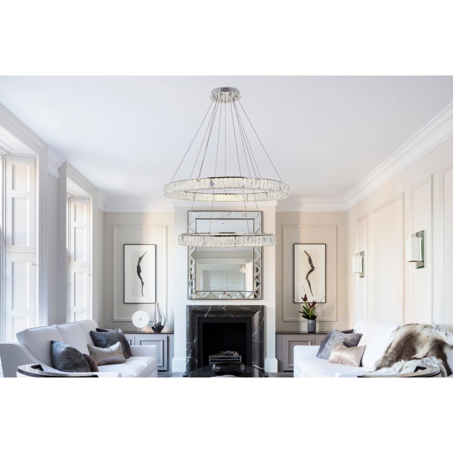 Elegant Lighting Monroe 2 Light 42" Wide LED Crystal Ring Chandelier with Clear Royal Cut Crystals